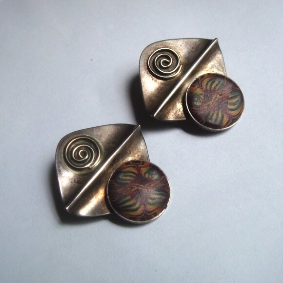 90s Vintage Artisan Sterling Silver Earrings - Picture 1 of 7
